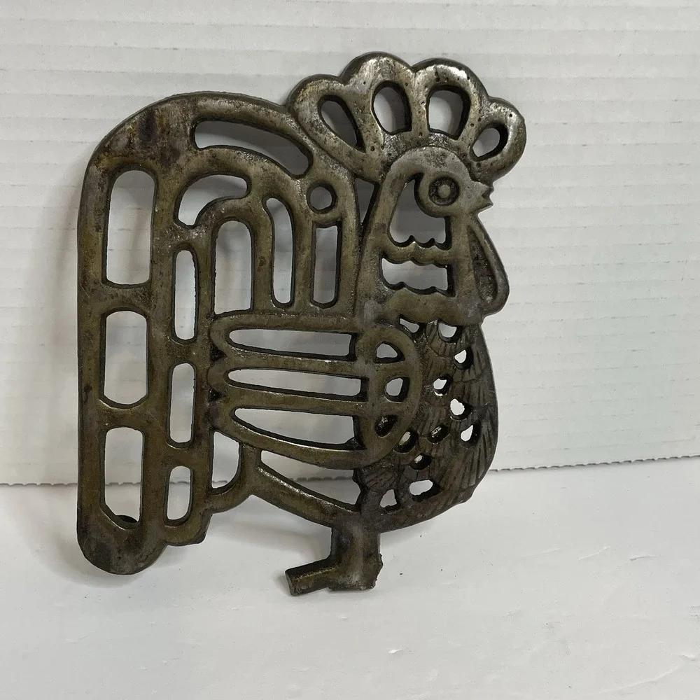 Vintage Brass Rooster Trivet Made In Japan